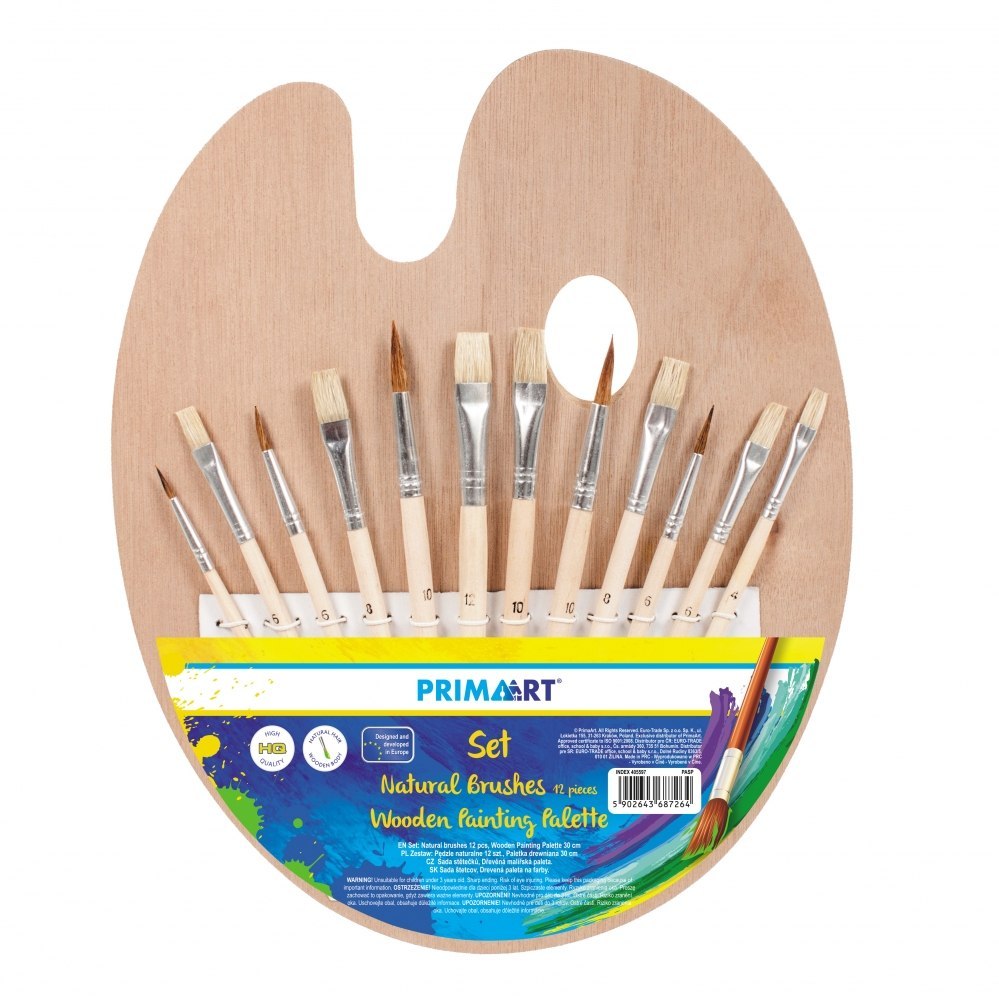 OVAL WOODEN PAINT PALETTE 30 CM WITH PRIMA BRUSHES ART 405597
